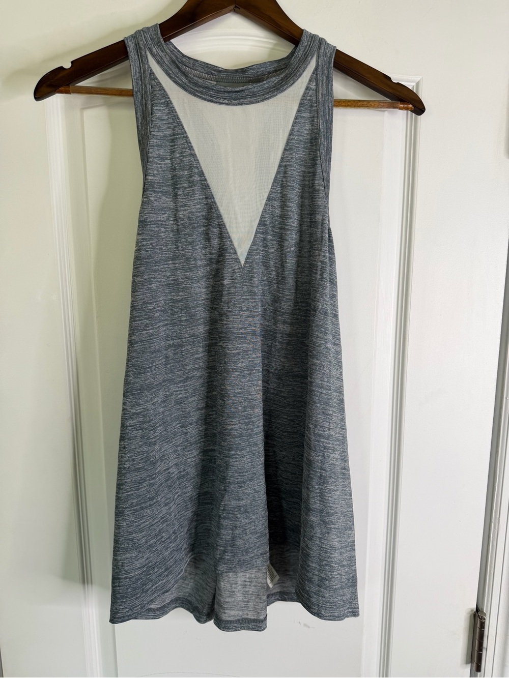 Athleta Gray Heather Razorback Tank Top W/White Mesh V Neck. Size M.